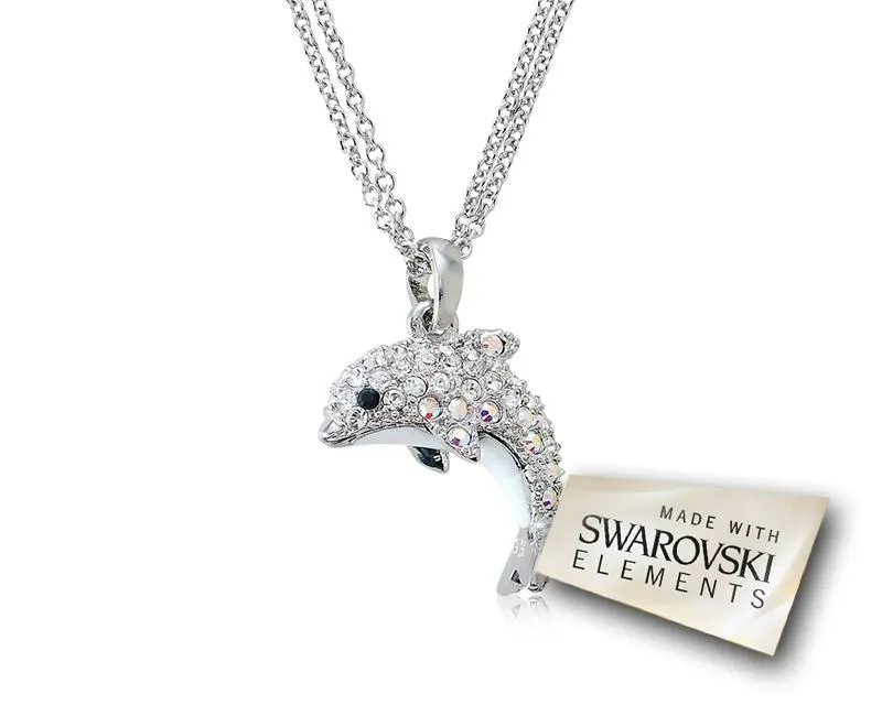 Dolphin Bling Swarovski Crystal Necklace - Silver