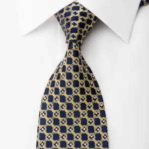 Elegance Silk Necktie Golden Trellis On Navy With Rhinestones