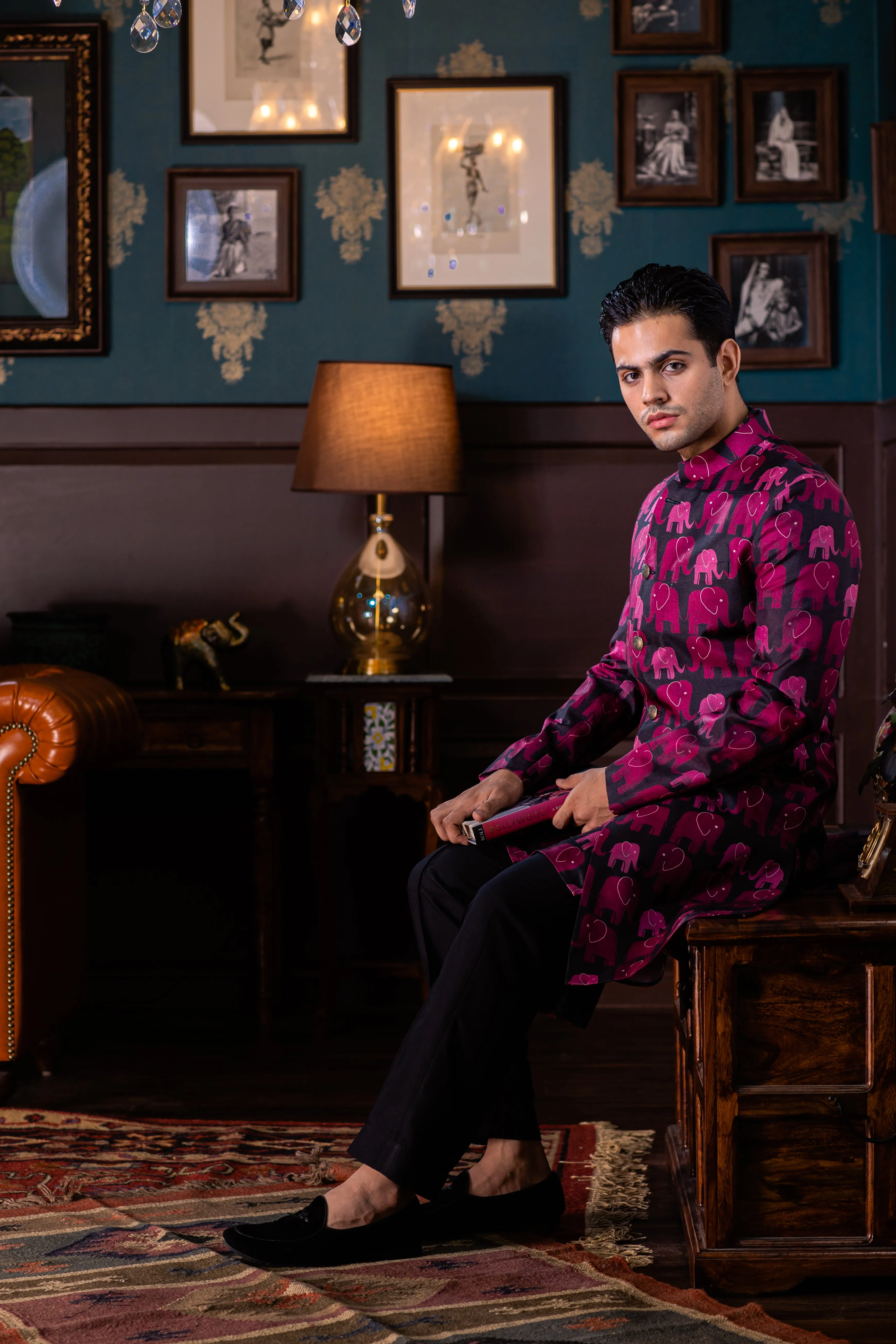 Elephant Crossing - Printed Silk Achkan Set