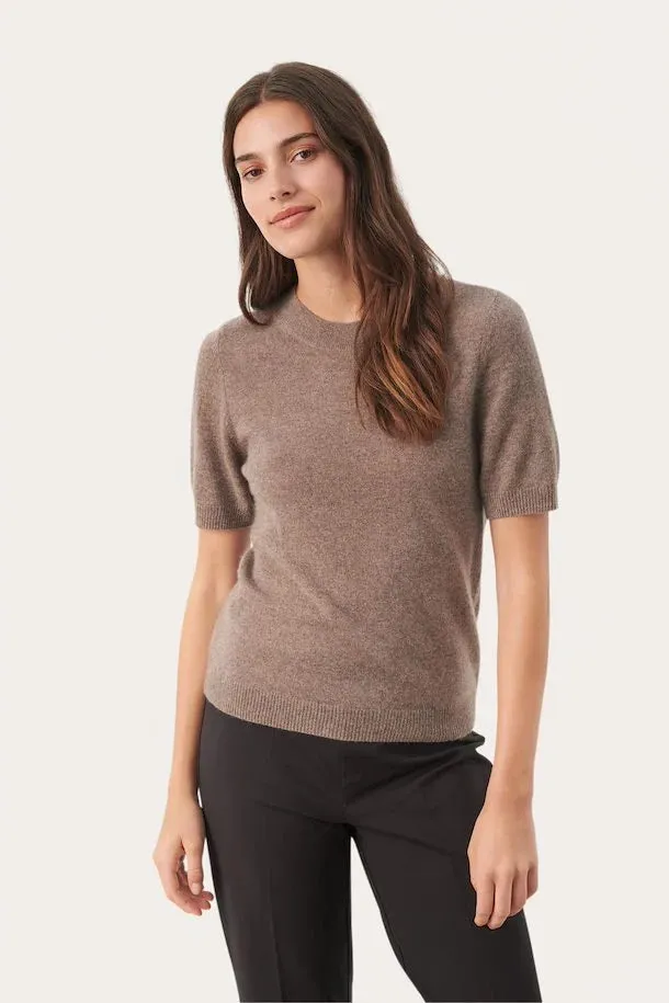 Everlotta Mink Melange Short Sleeve Cashmere Sweater