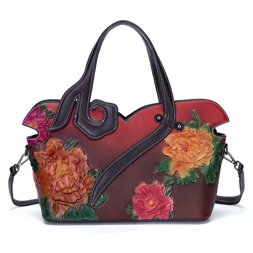 Floral Embossed Messenger Shoulder Bag