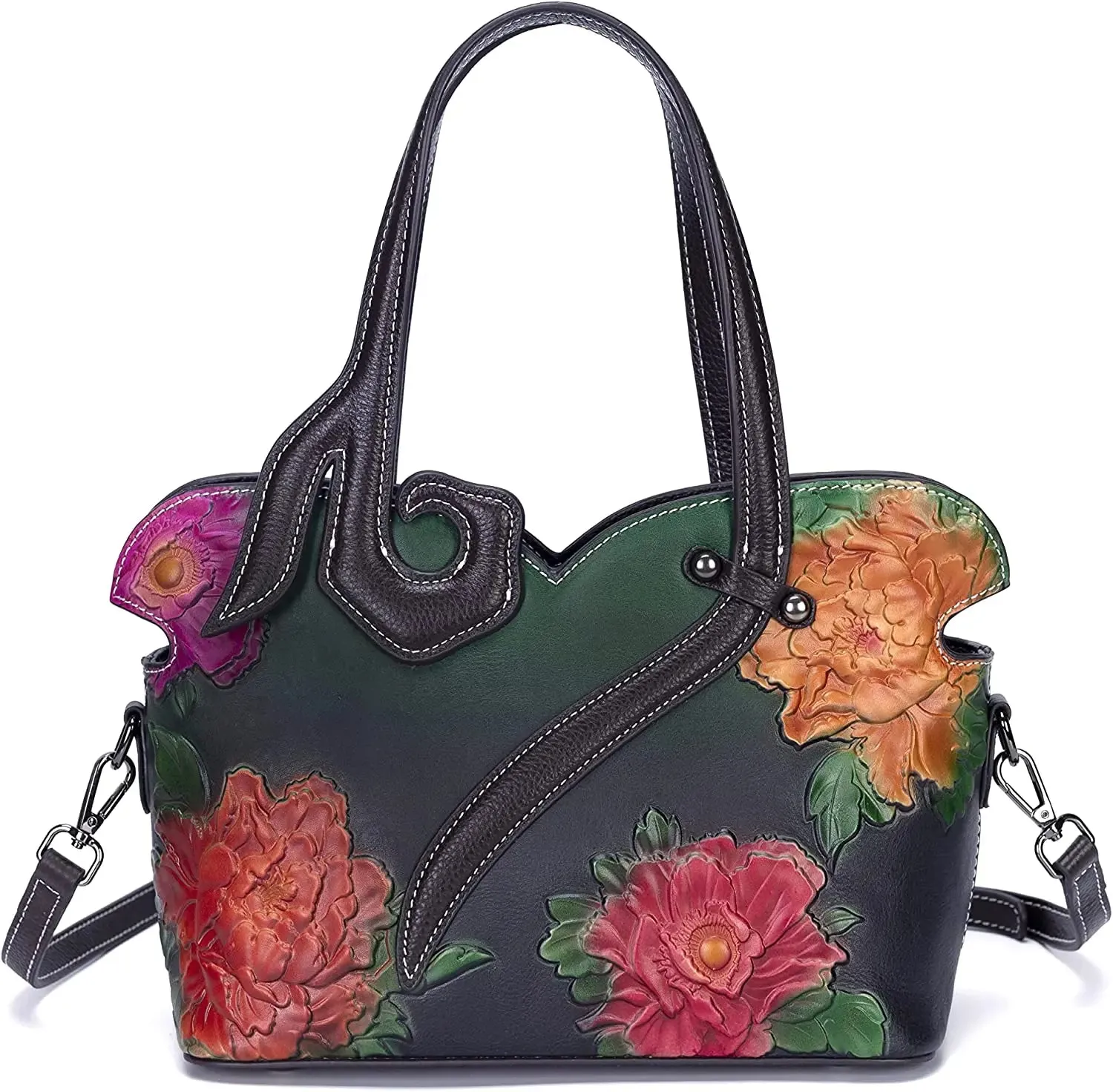 Floral Embossed Messenger Shoulder Bag