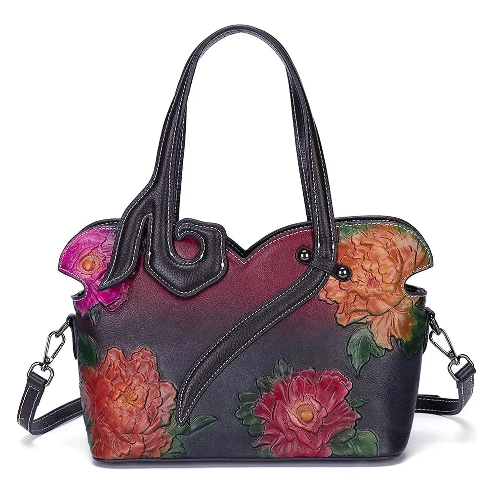 Floral Embossed Messenger Shoulder Bag