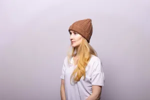 Fold-Over Ribbed Caramel Cashmere Hat