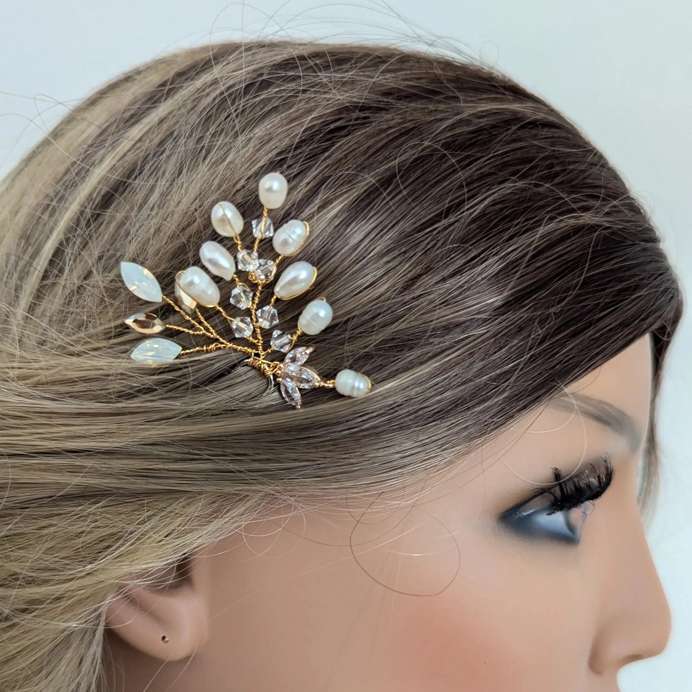 Freshwater Pearl & Crystal Leaf Hair Pin