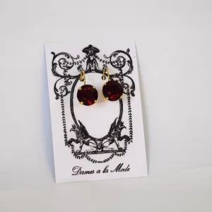 Garnet Swarovski Crystal Earrings - Small Round