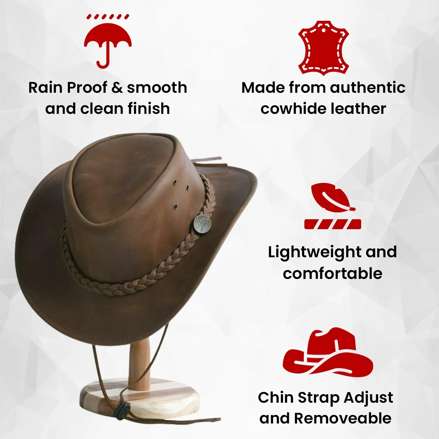 Genuine Leather Wide Brim Cowboy Aussie Style Western Outback Hat Men's & women