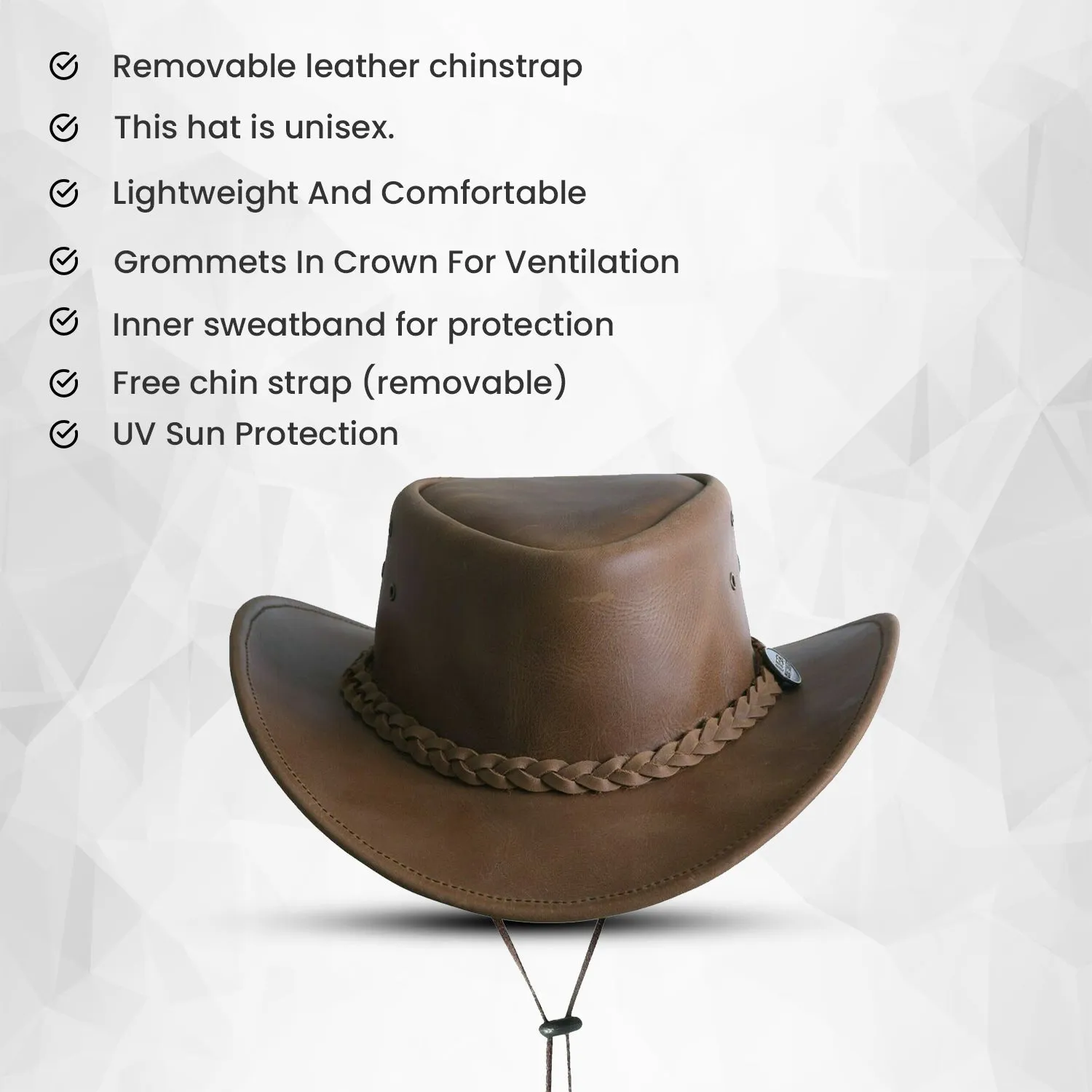 Genuine Leather Wide Brim Cowboy Aussie Style Western Outback Hat Men's & women