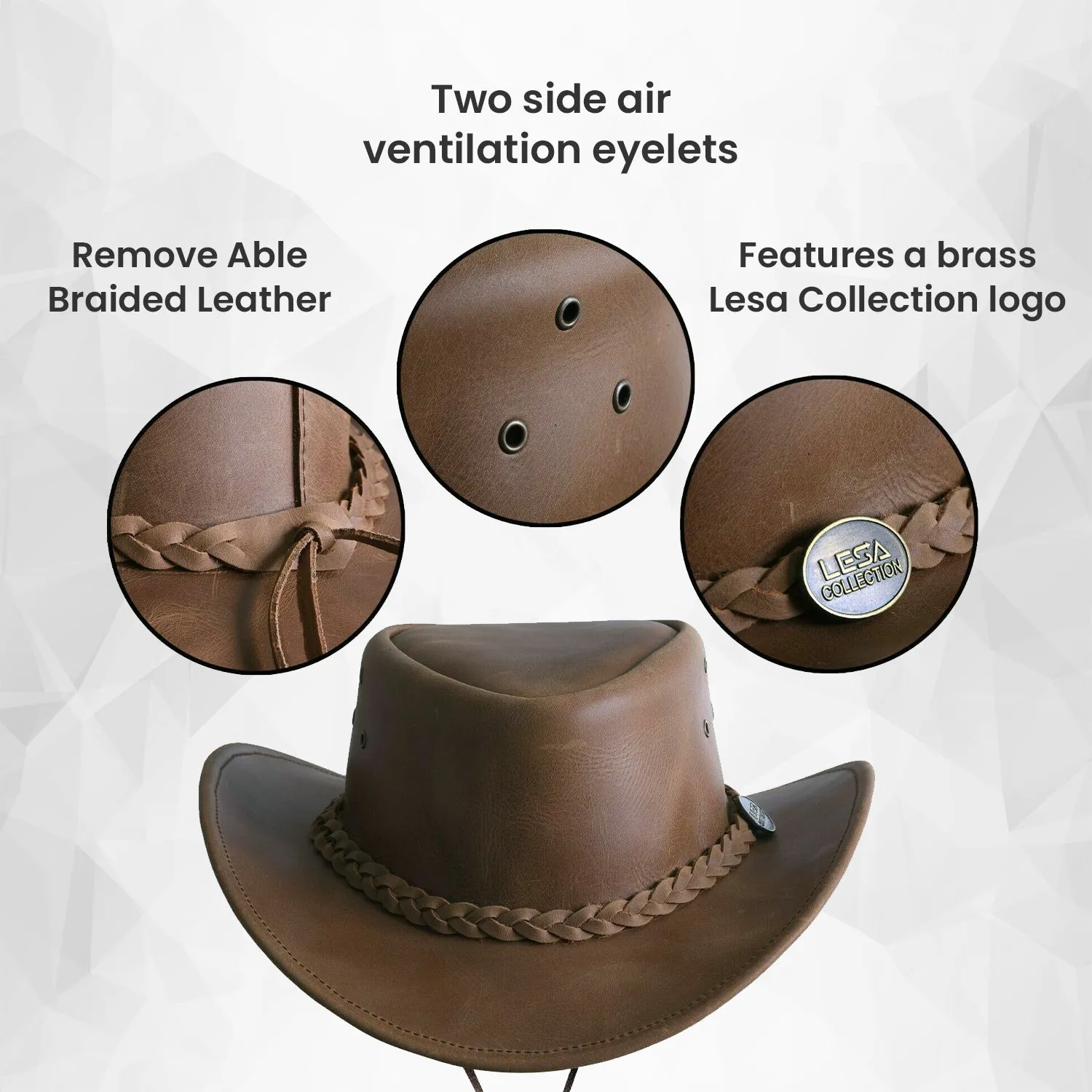 Genuine Leather Wide Brim Cowboy Aussie Style Western Outback Hat Men's & women