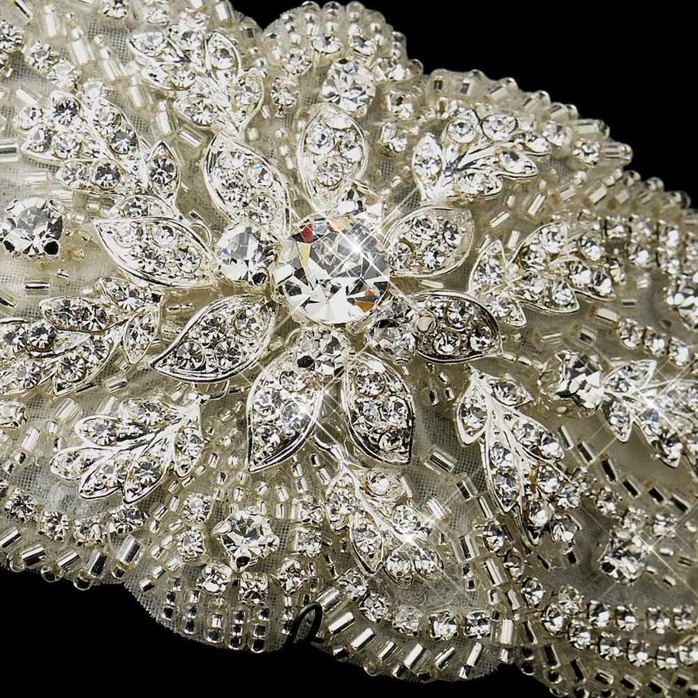 Hand beaded Crystal Encrusted Bridal Lace Side Headband