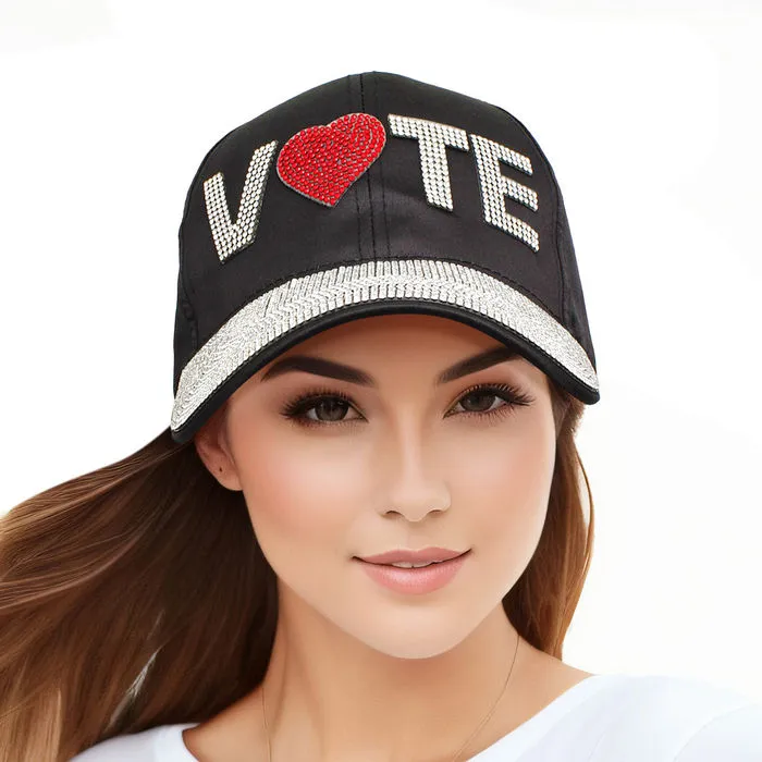 Hat Leather VOTE Rhinestone Baseball Cap