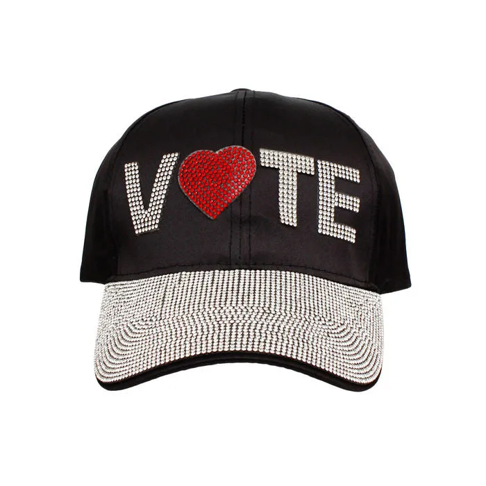 Hat Leather VOTE Rhinestone Baseball Cap