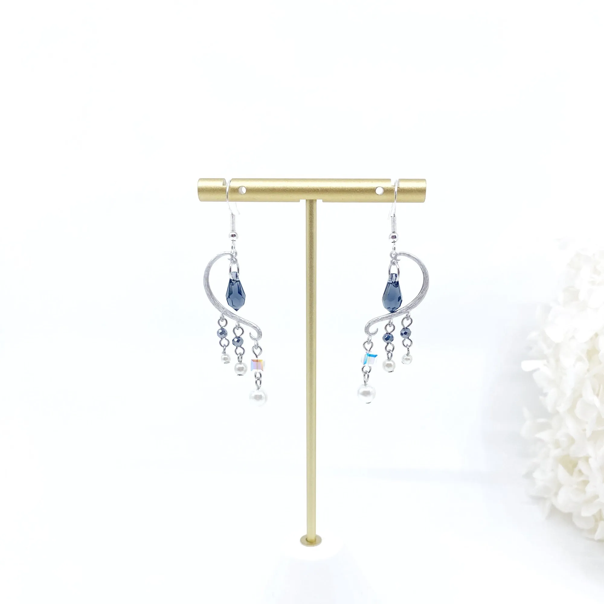 Heavenly Elegance Tassel Earrings - Silver Smoky Blue