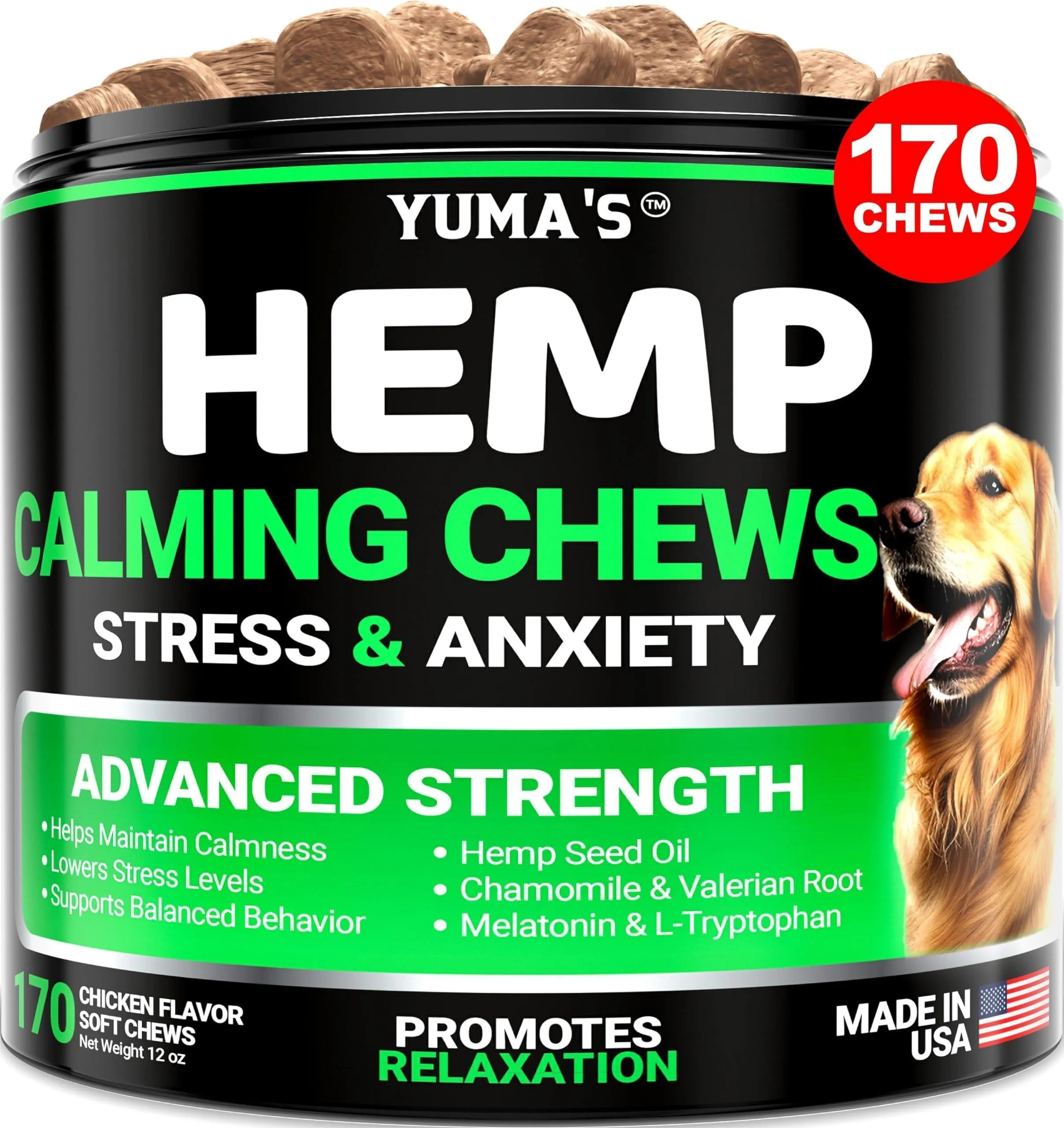 Hemp Calming Chews for Dogs Advanced Dog Calming Treats 170 Chews Chicken Flavor