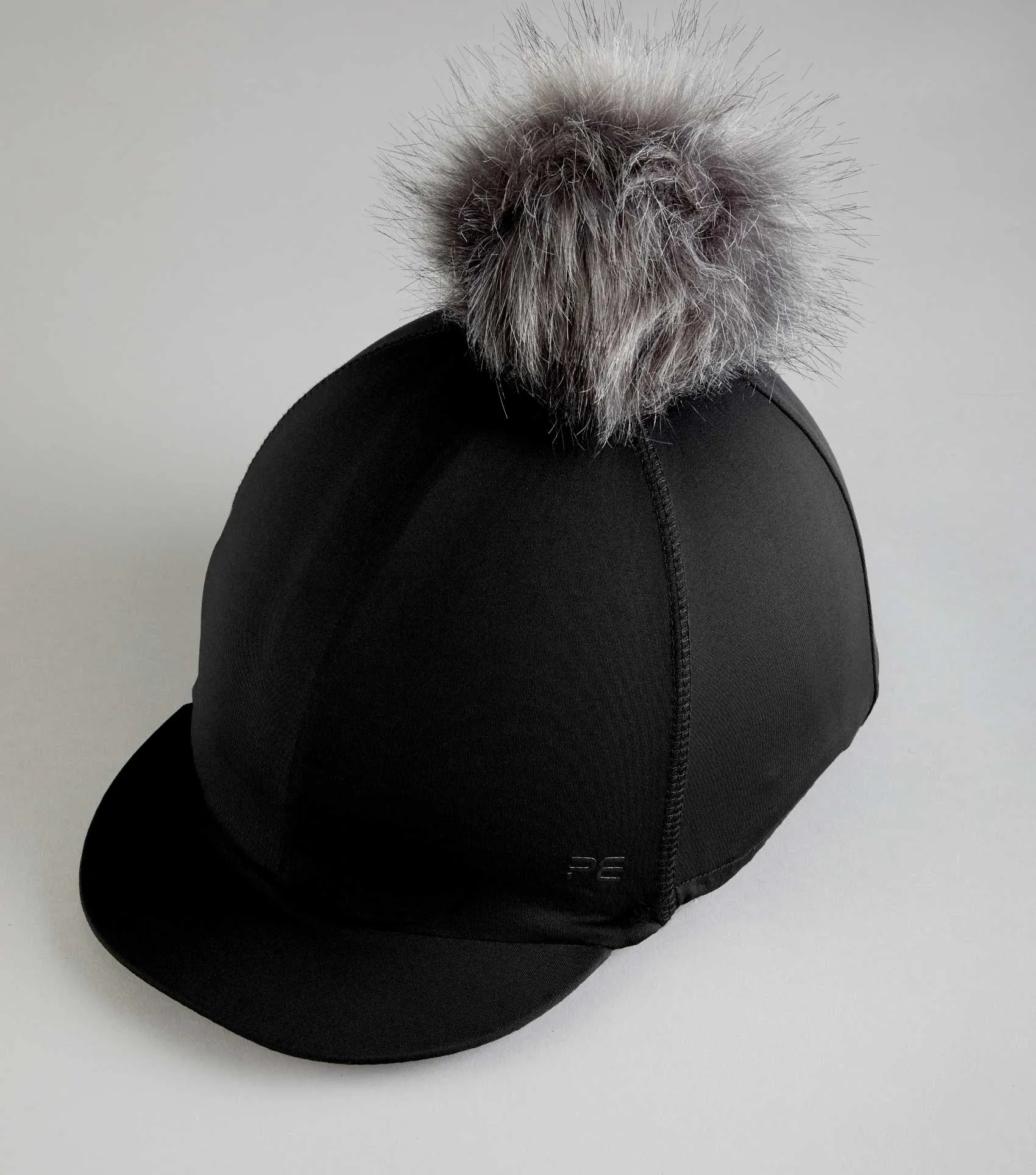 Jersey Hat Silk with Faux Fur Pom Pom Black