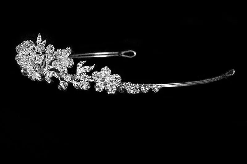 Judith Floral Cluster Silver Tiara | Swarovski Crystal