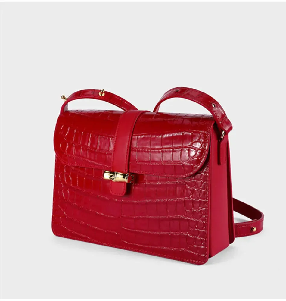 Kaia Red Crocodile Print Leather Handbag