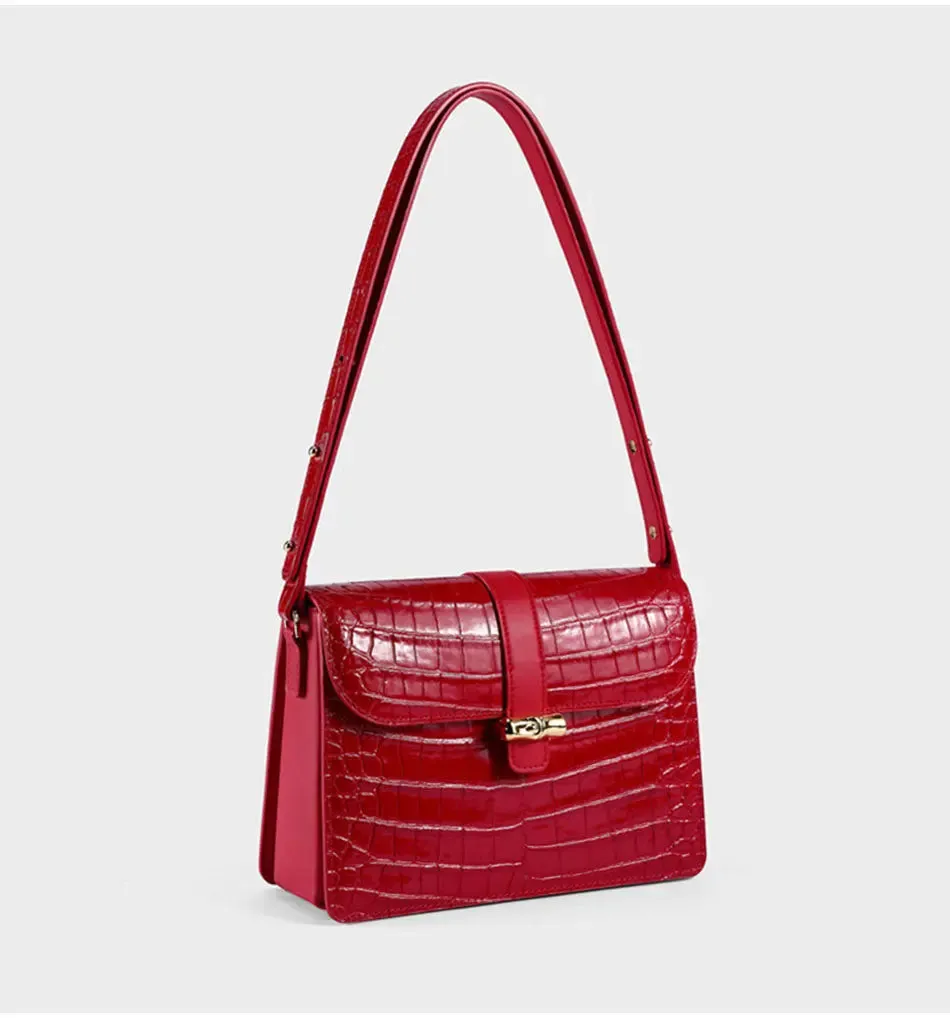 Kaia Red Crocodile Print Leather Handbag