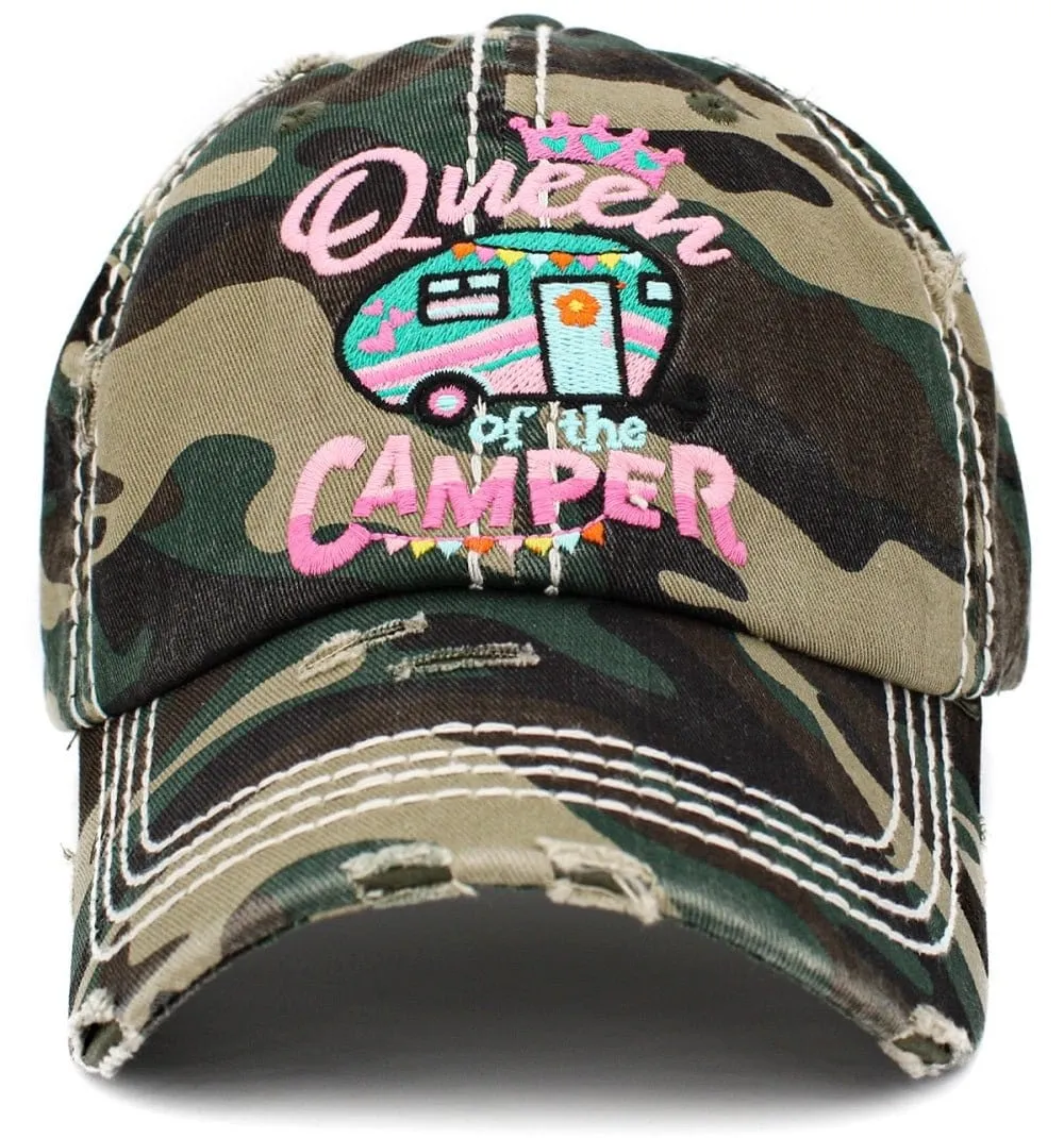 KBV1389 "Queen Camper" Vintage Washed Baseball Cap