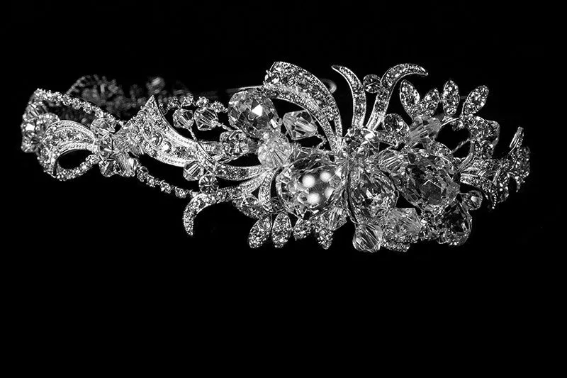 Keena Ribbon Cluster Silver Headband | Swarovski Crystal