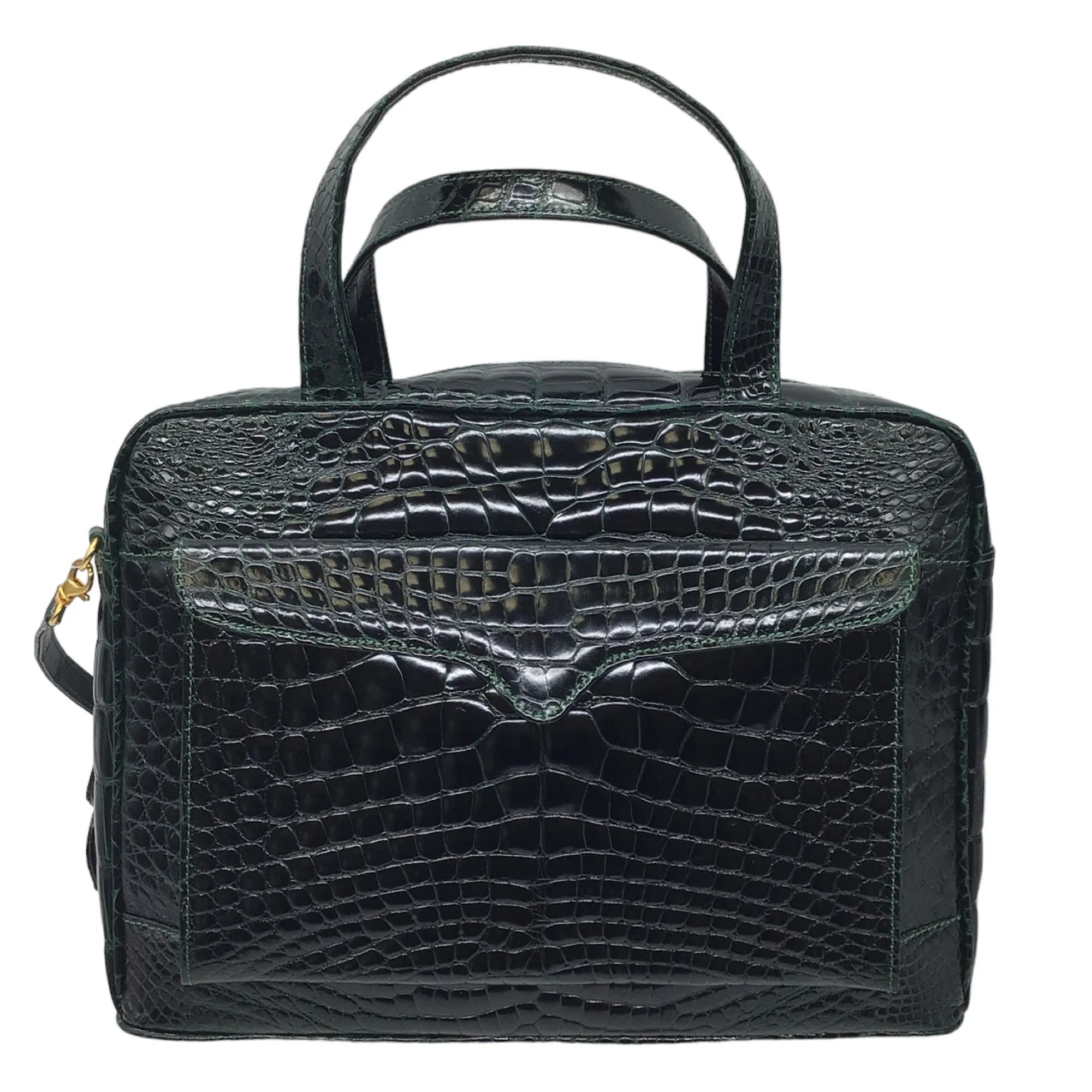 Lana Marks Dark Green Alligator Skin Leather Satchel Handbag