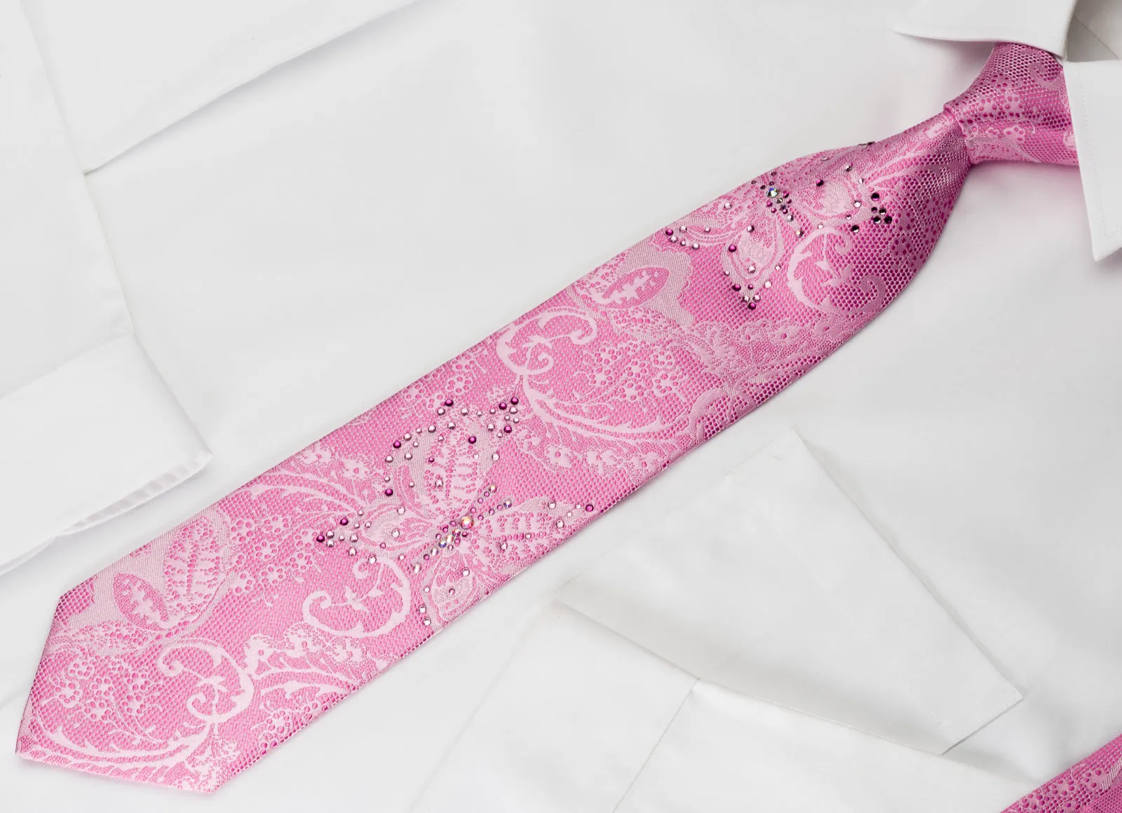 Lancetti Rhinestone Tie Butterflies On Pink Woven Silk