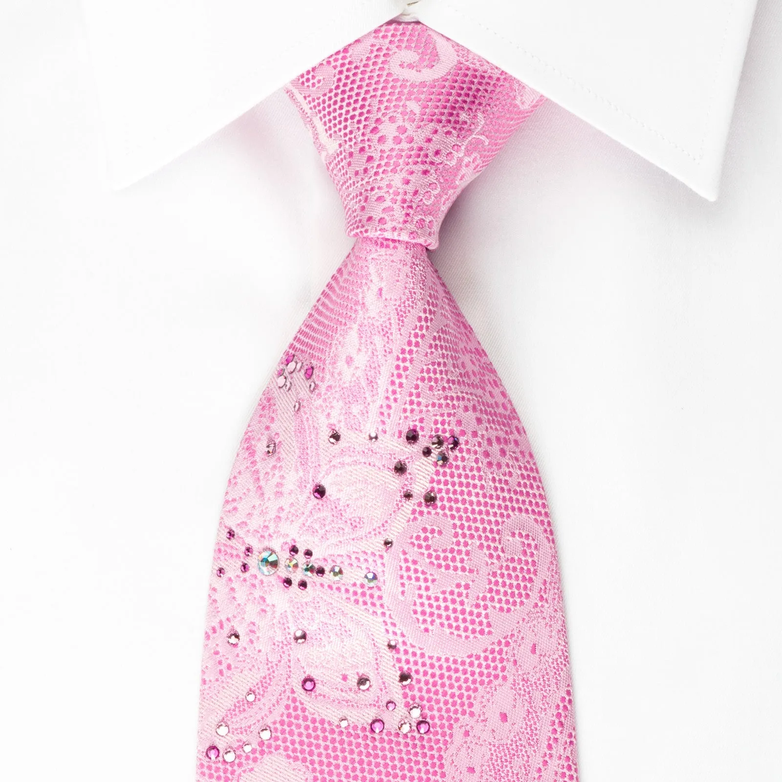 Lancetti Rhinestone Tie Butterflies On Pink Woven Silk