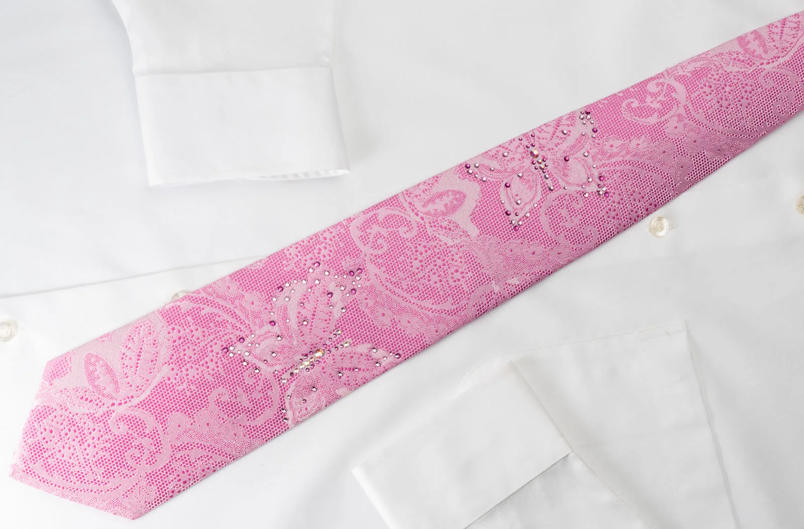 Lancetti Rhinestone Tie Butterflies On Pink Woven Silk