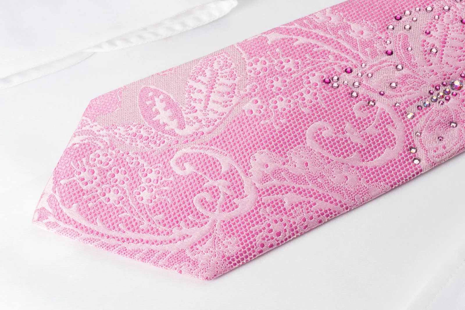 Lancetti Rhinestone Tie Butterflies On Pink Woven Silk