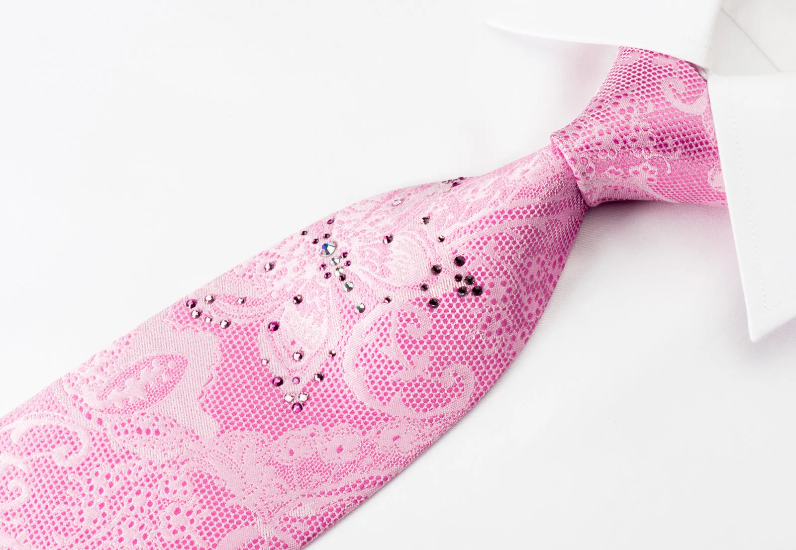 Lancetti Rhinestone Tie Butterflies On Pink Woven Silk