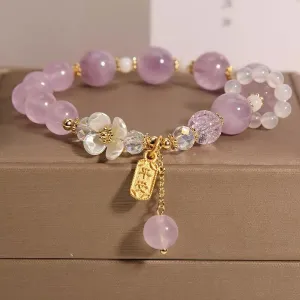 Lavander Purple Chalcedony Crystal Bracelets, White Agate Blue Flower Bracelet