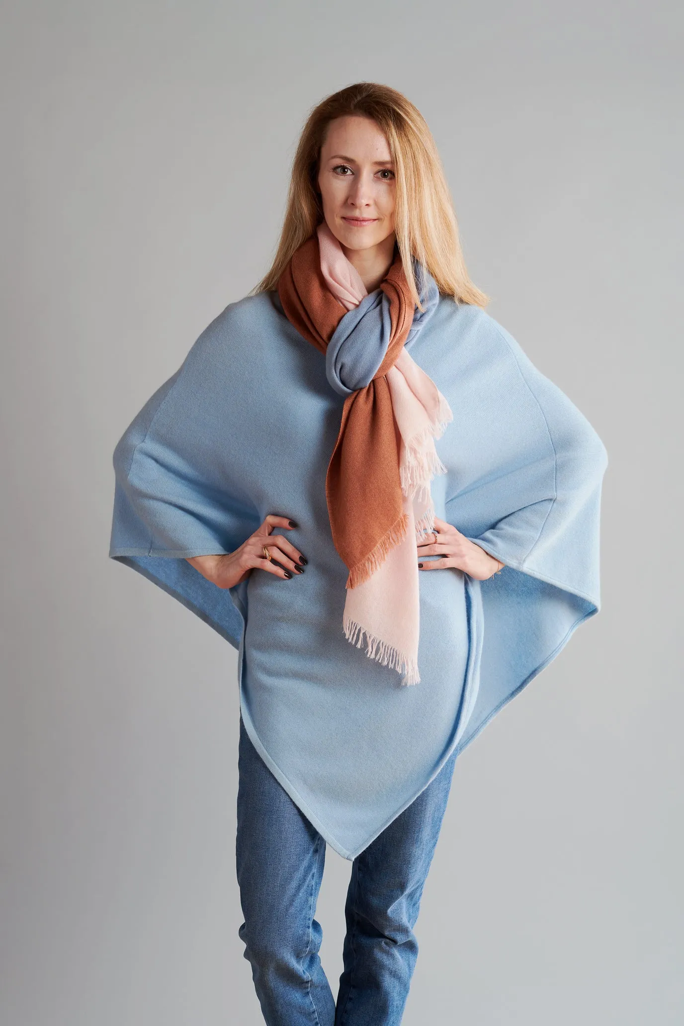 Light Blue Cashmere Poncho