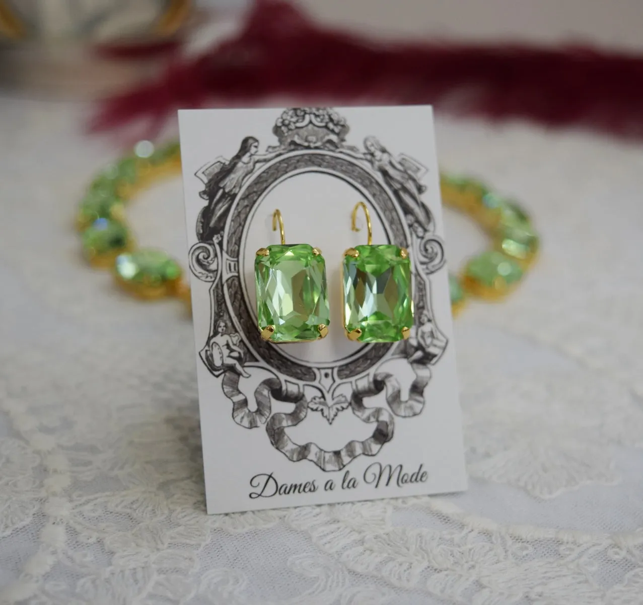 Light Green Aurora Crystal Earrings - Large Octagon