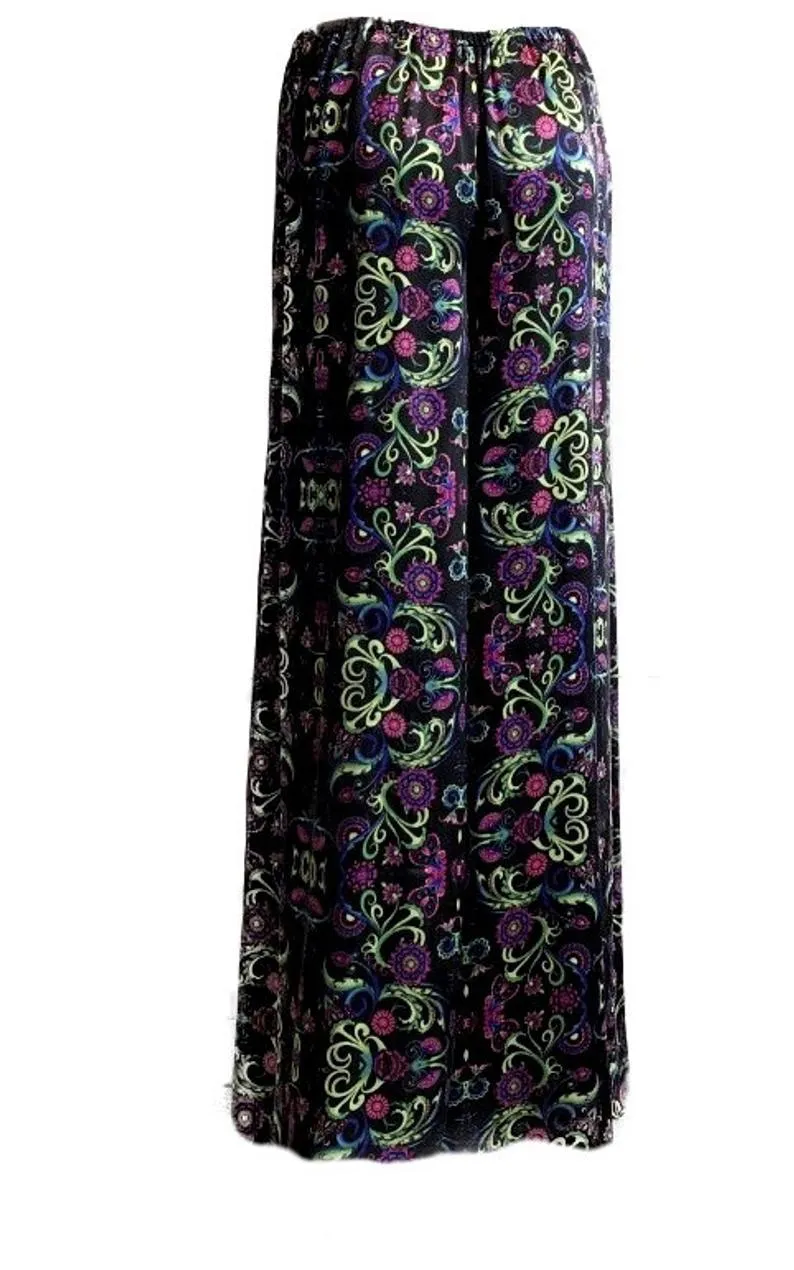 Lime green Hot Pink accents Black Palazzo Trouser Charmeuse Silk 100% with elastic waist Fit UK Size 6 - 10 by I LOVE LOLA London