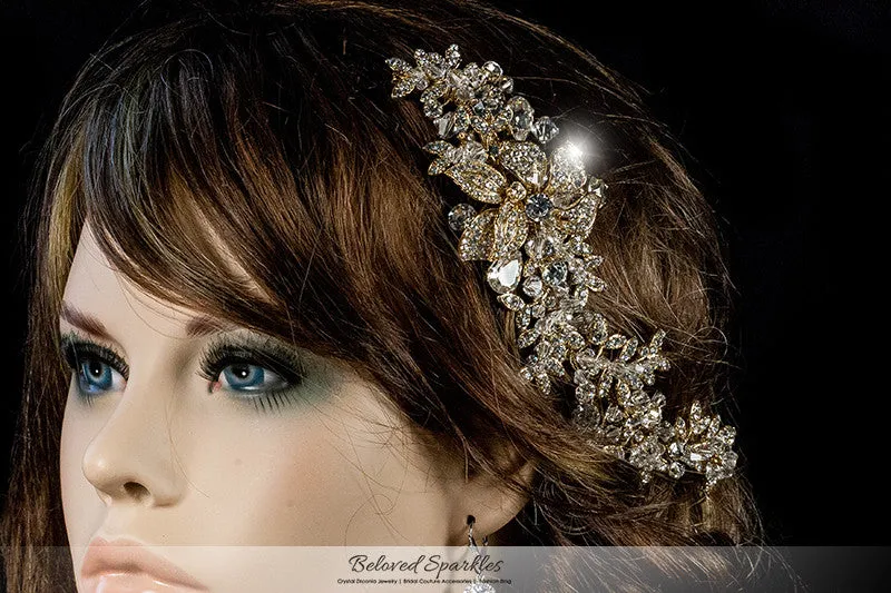 Lizabeth Long Floral Cluster Gold Hair Clip | Swarovski Crystal