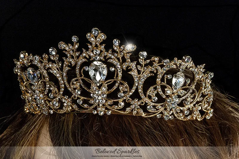 Lucia Victoria Statement Gold Tiara | Swarovski Crystal