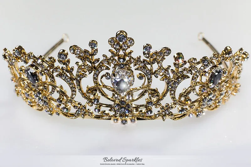 Lucia Victoria Statement Gold Tiara | Swarovski Crystal