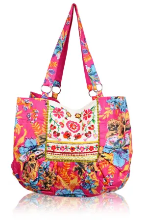 MANOUCHE Fuchsia Flower Tote