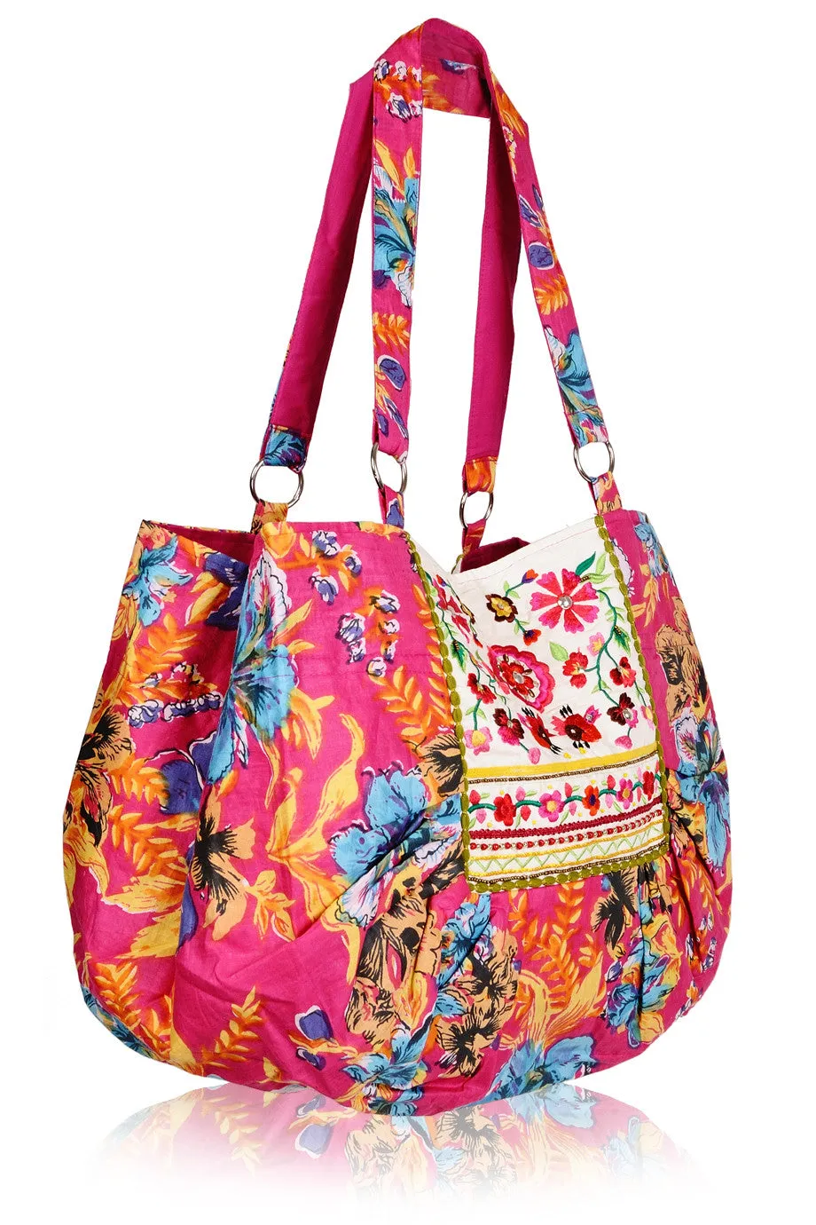 MANOUCHE Fuchsia Flower Tote