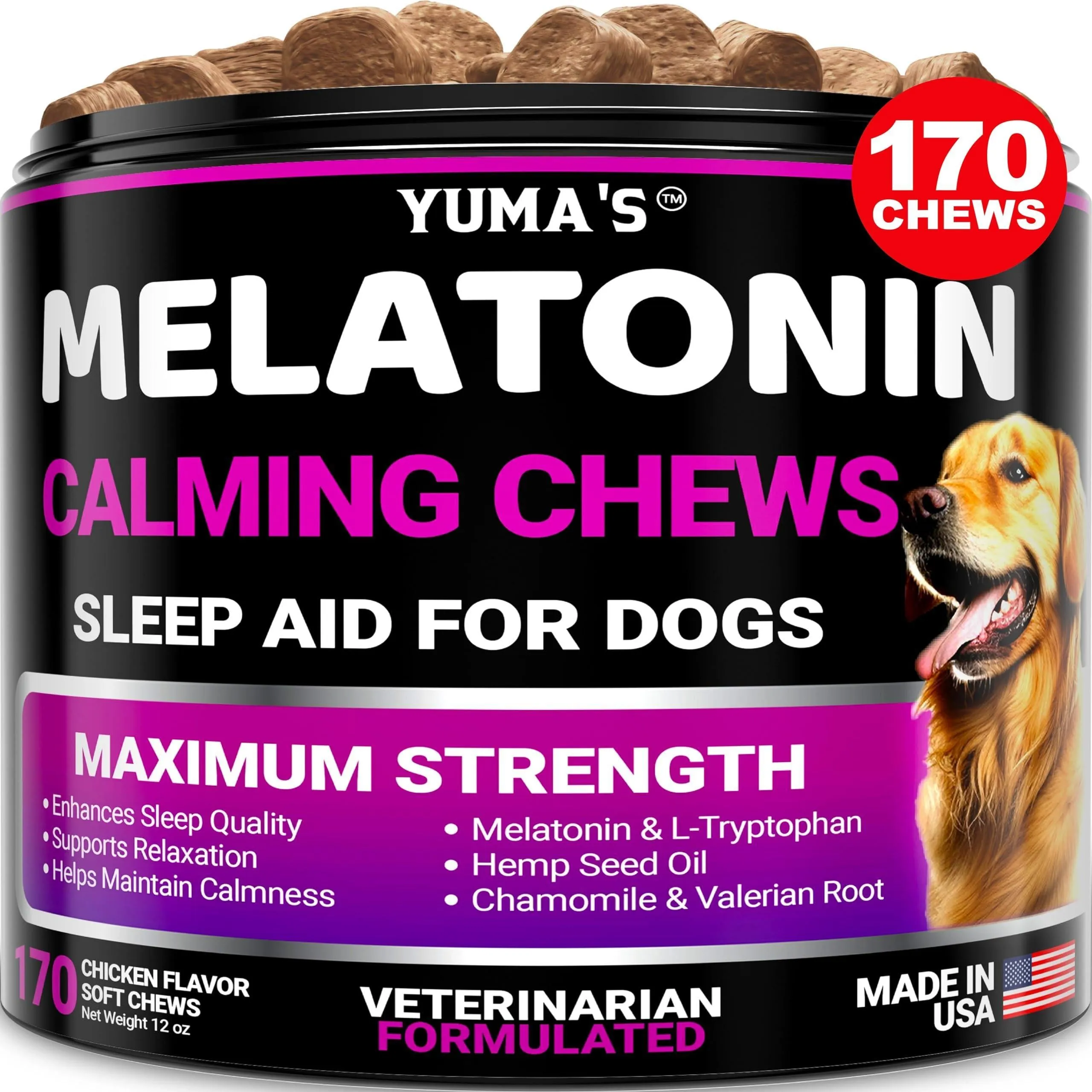 Melatonin Calming Chews for Dogs 170 Chews Dog Stress and Anxiety Relief