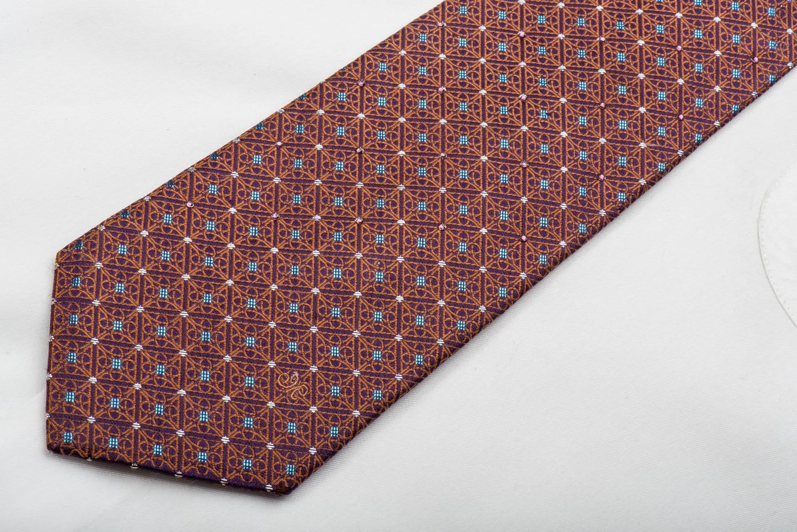 Metro City Rhinestone Silk Tie Orange Celtic Knot On Purple With Blue Sparkles