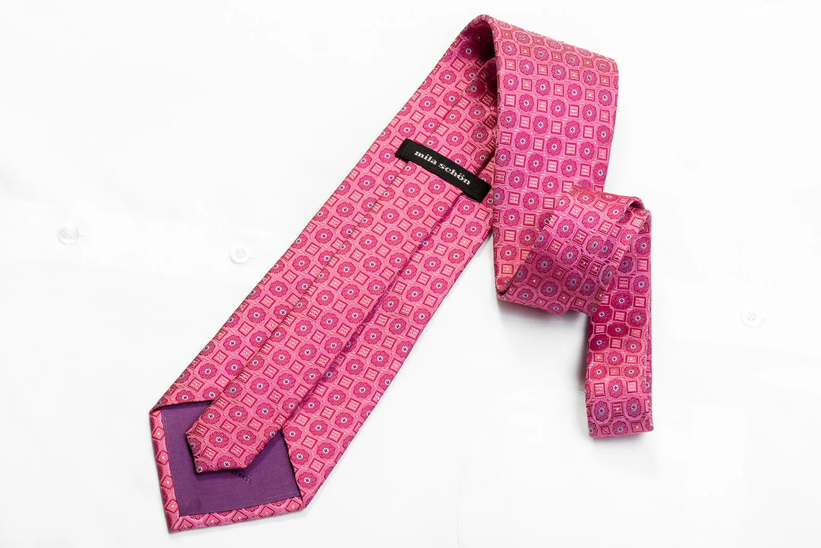 Mila Schon Men's Rhinestone Necktie Foulard On Pink With Sparkles