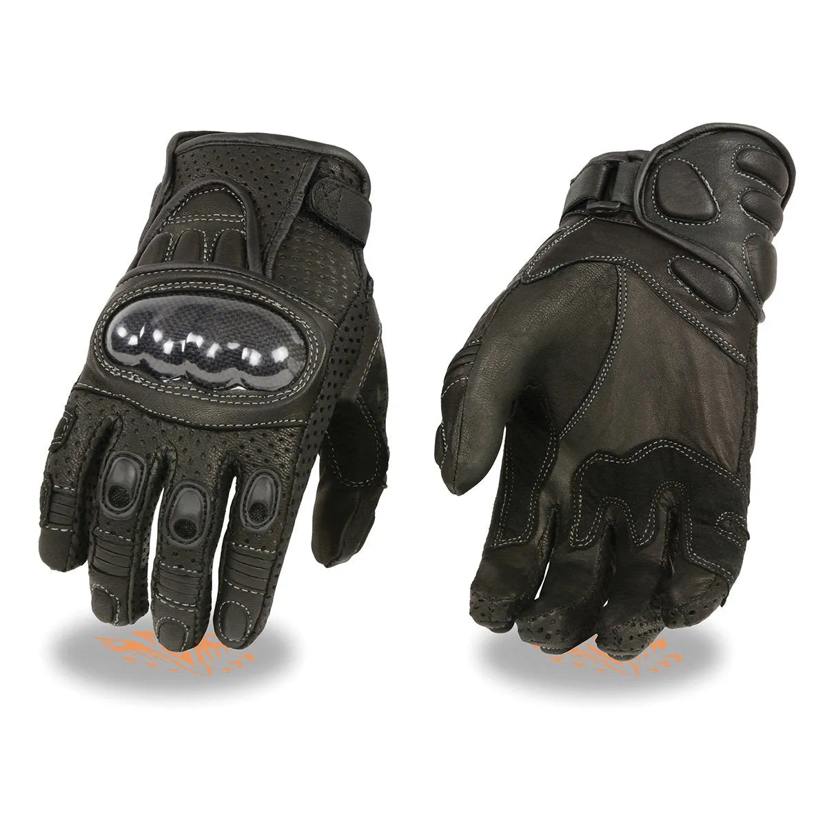 Milwaukee Leather SH298 Men's Black Perforated Leather Racing Motorcycle Gloves w/ Padded Fingers