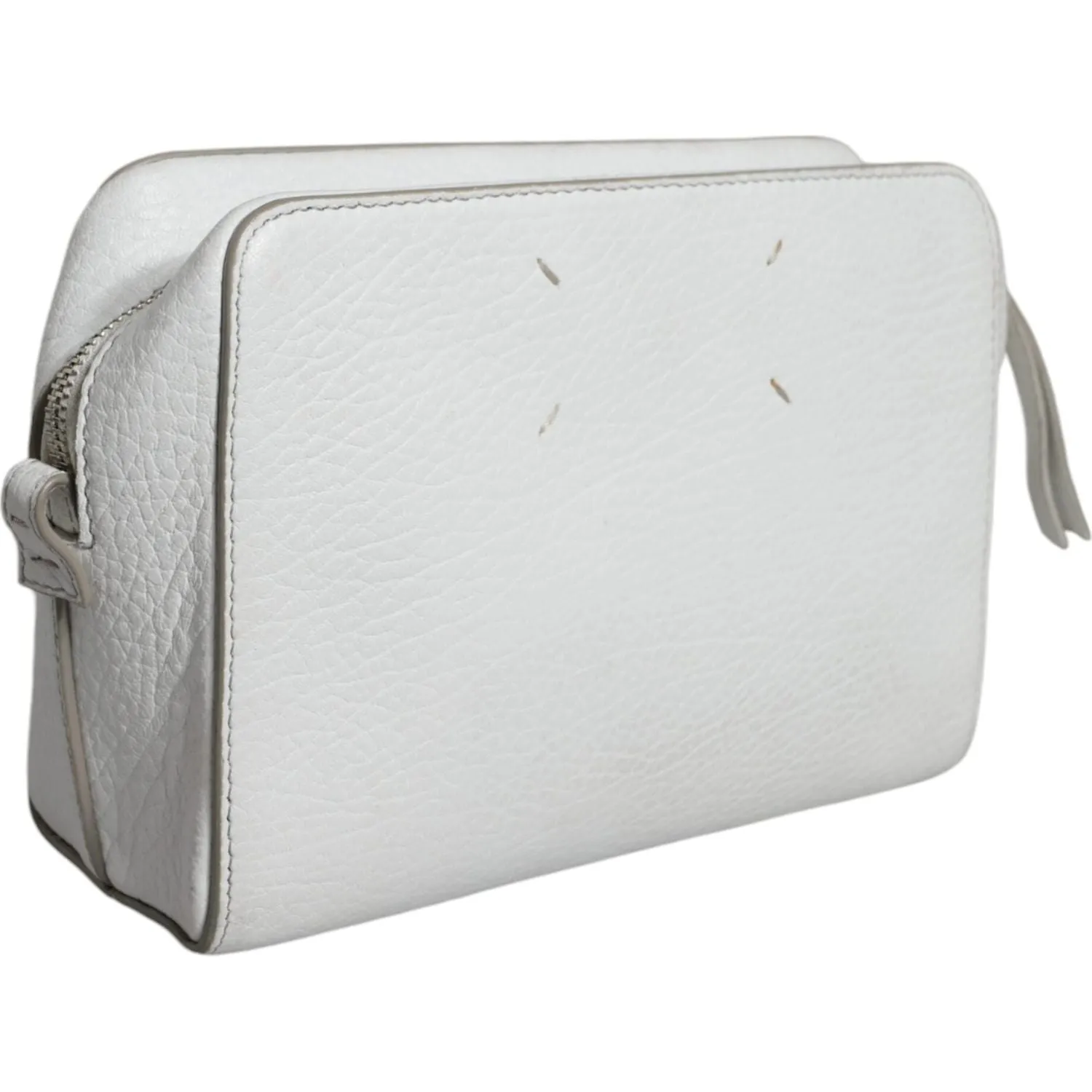 MM6 Maison Margiela White Leather Large Pouch Zip Handbag Women Bag