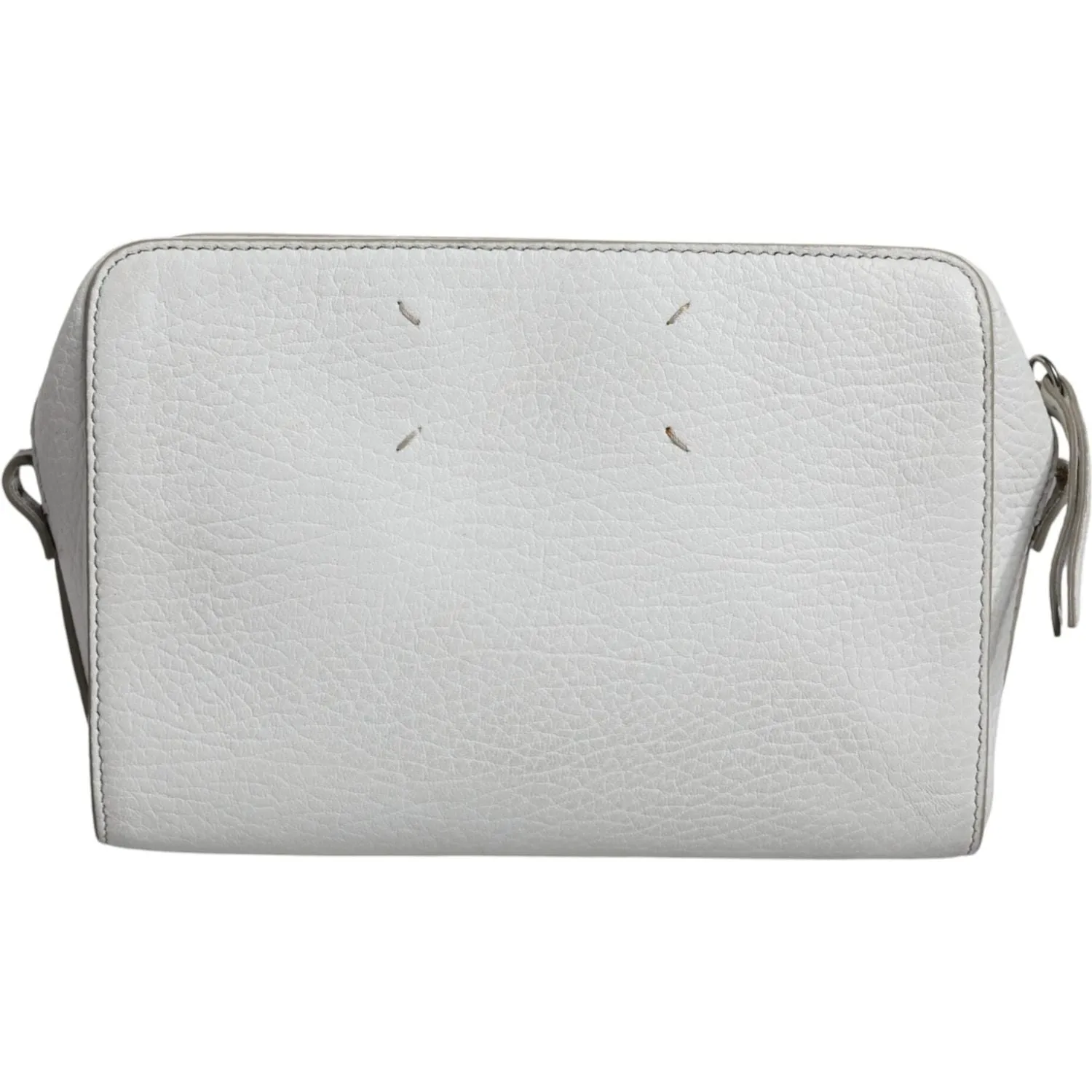 MM6 Maison Margiela White Leather Large Pouch Zip Handbag Women Bag