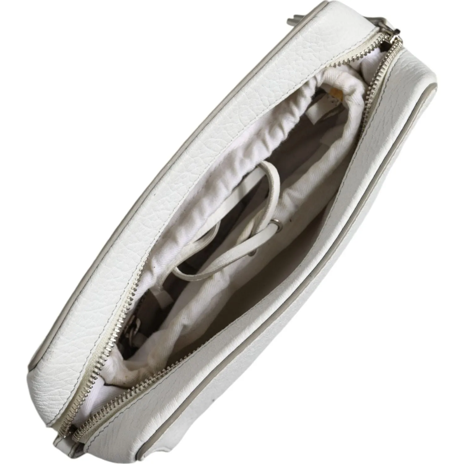 MM6 Maison Margiela White Leather Large Pouch Zip Handbag Women Bag