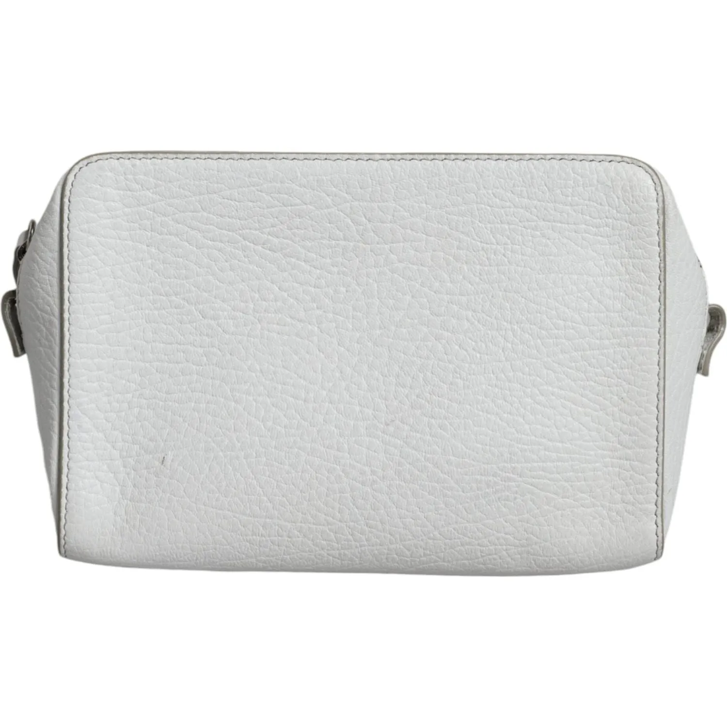 MM6 Maison Margiela White Leather Large Pouch Zip Handbag Women Bag