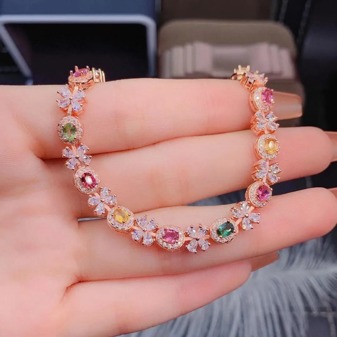 Natural Candy Rainbow Color Tourmaline Bracelet Crystal Clean Color So Light And Luxurious