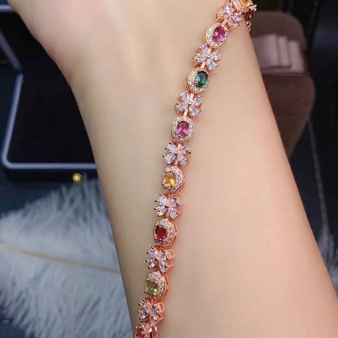 Natural Candy Rainbow Color Tourmaline Bracelet Crystal Clean Color So Light And Luxurious