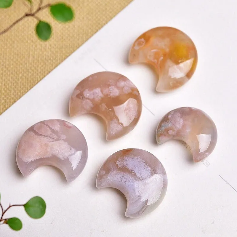 Natural Flower Agate Moon Pendant Crystal Transparent